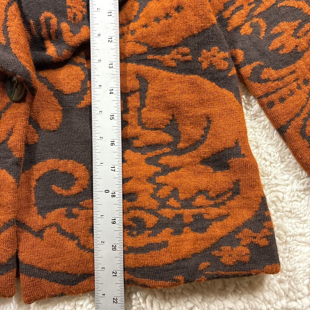 Merino Wool Damask Cardigan Coat Sweater Small S Rust/Brown Large Label MCM - Picture 6 of 8
